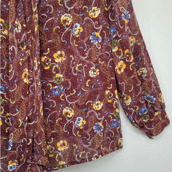 Vintage 70s Paisley High Bow Neck Sheer Long Sleeve Button Up Blouse size large - Picture 7 of 9